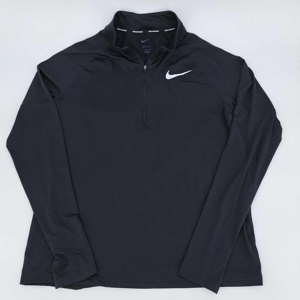 Nike Running Dri-FIT Pullover Mens Large Polyester Black Solid 1/4 Zip Athletic
